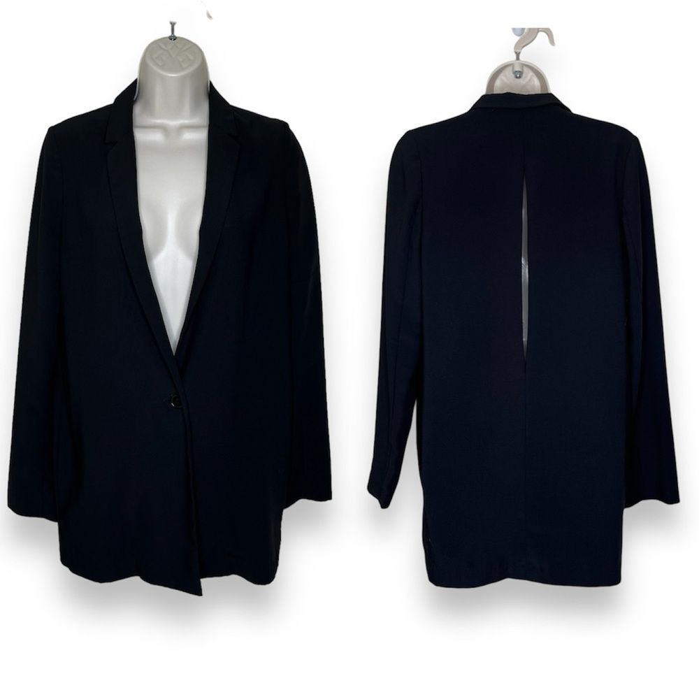 Aryn K Open Back Black Single Button Long Line Blazer Jacket Womens  Medium FLAW